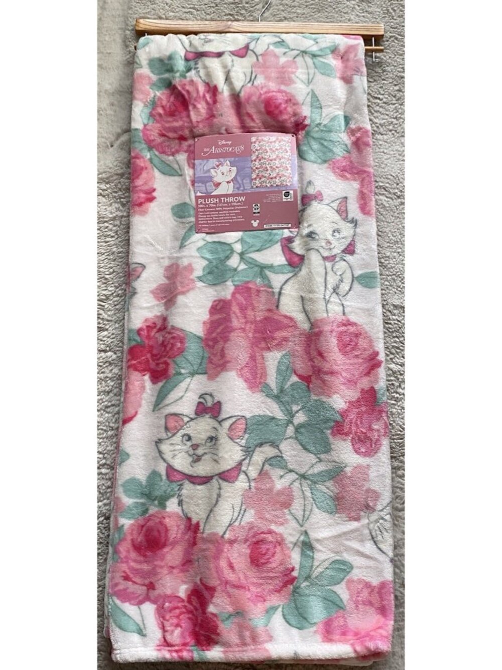 Disney Aristocats Marie Kitten Pink Roses Soft Throw Blanket 50” X 70” NEW